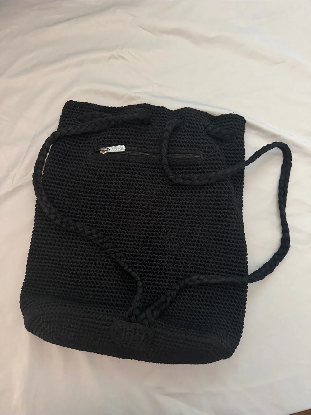 The Sak Black Crochet Zip Shoulder Bag